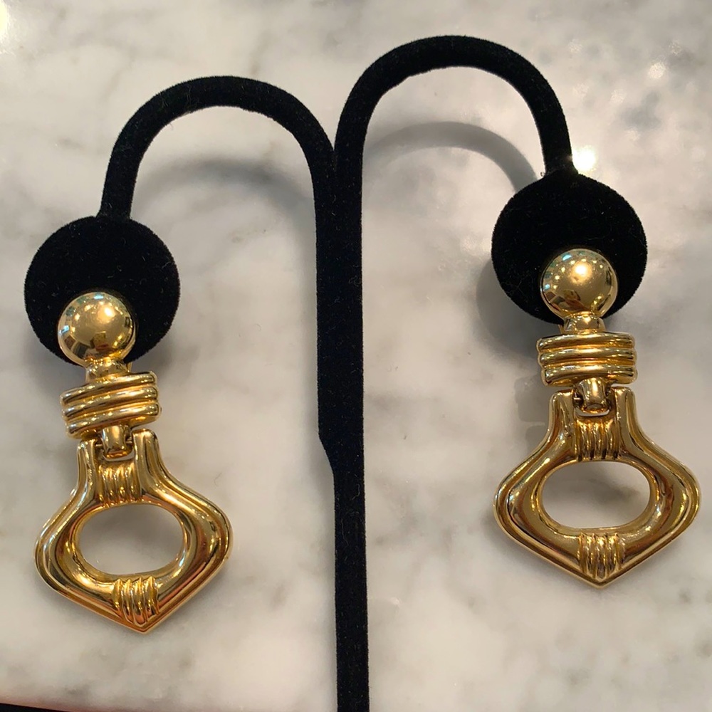 Estate - Large 14K doorknocker earrings.